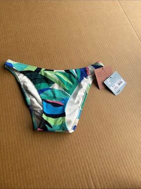 Shade & Shore Green and Blue Tropical Print Bikini Bottom